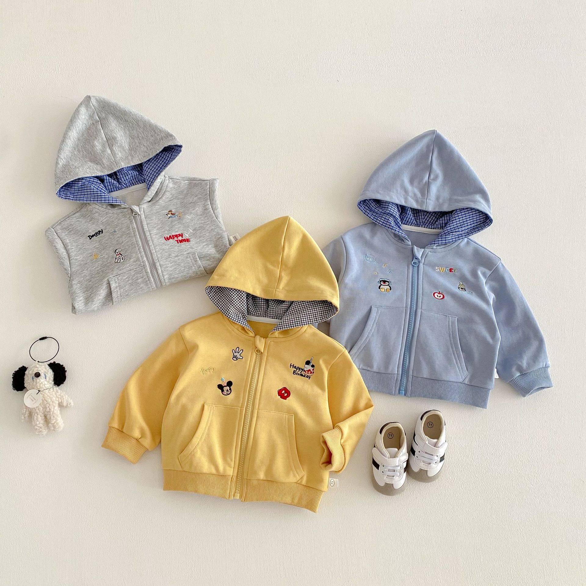 男童卡通刺绣卫衣2026春装新款宝宝洋气韩版连帽上衣儿童开衫外套