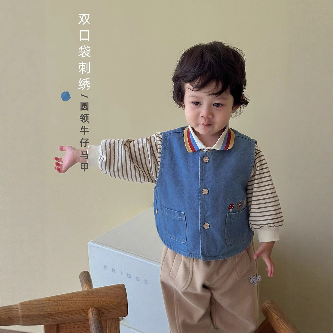 儿童棉质柔软牛仔马甲洋气外套