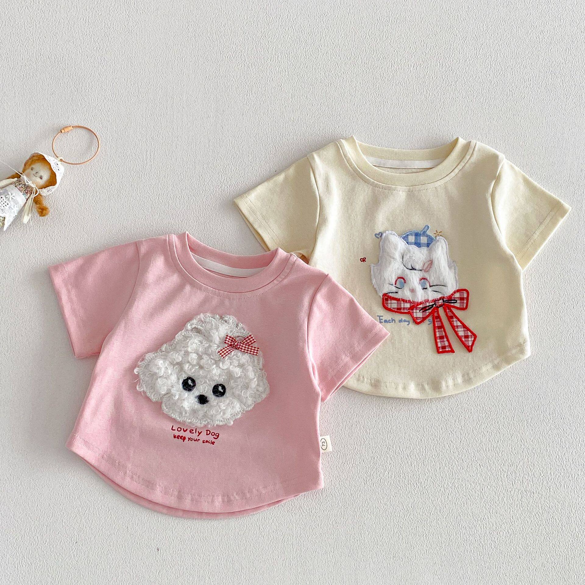 女童立体卡通贴布T恤2026新款夏季宝宝韩版可爱短袖女孩纯棉上衣