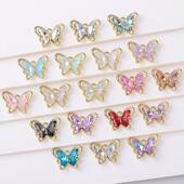 新中式 立体五彩镶钻高奢蝴蝶吊坠diy耳环项链手链发簪服饰配件