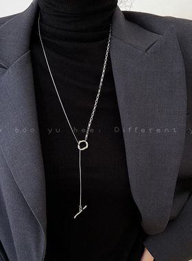 新款钛钢不掉色ot扣项链女ins冷淡风气质长款毛衣链潮配饰