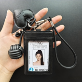 德致真皮卡套证件套工作牌胸卡挂绳多卡位防消磁卡包钥匙扣挂绳