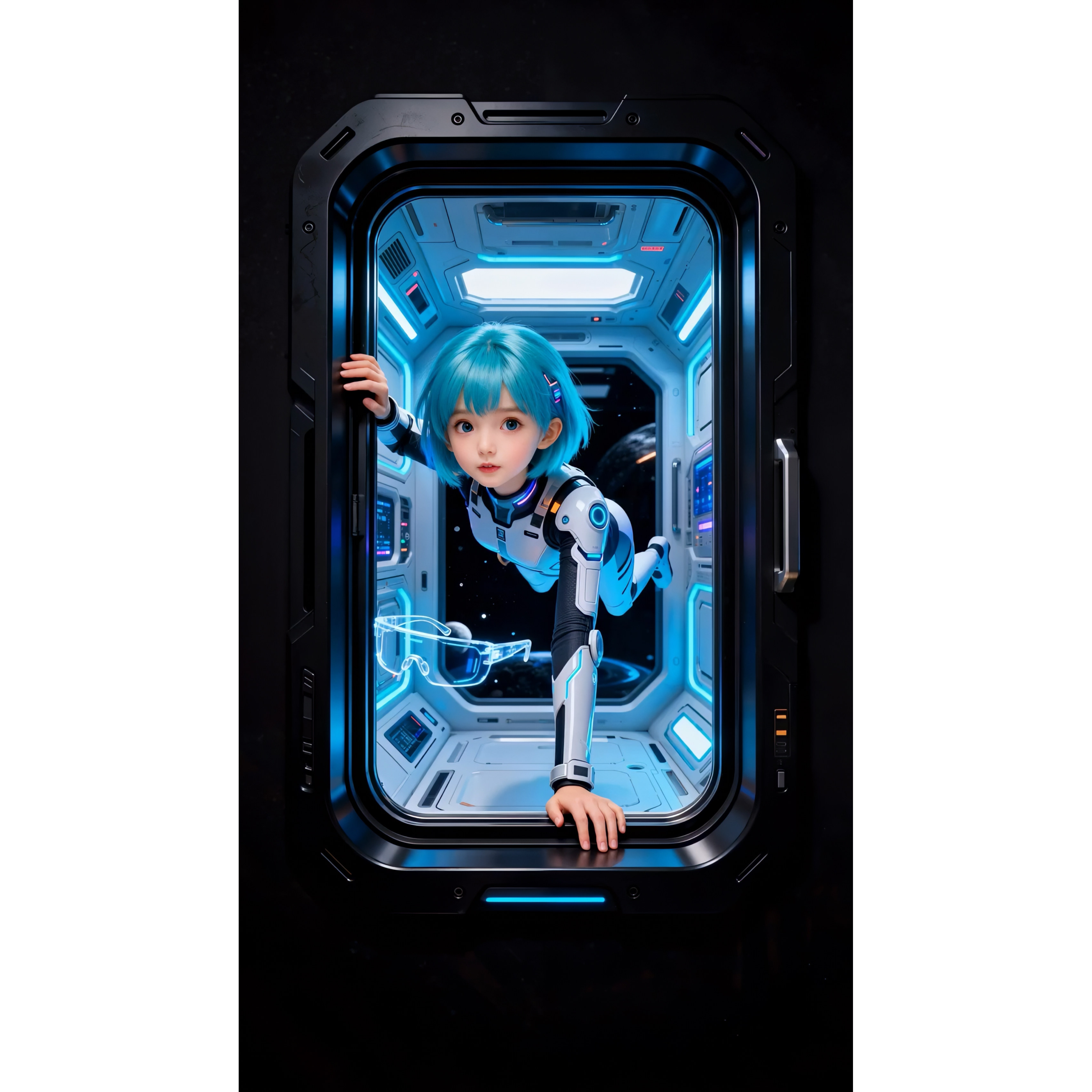 高清竖屏裸眼3d出屏科幻少女与未来眼镜原创禁止盗卖