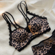 美背内衣女性感豹纹加厚小胸聚拢胸罩无钢圈镂空文胸套装 平胸显大