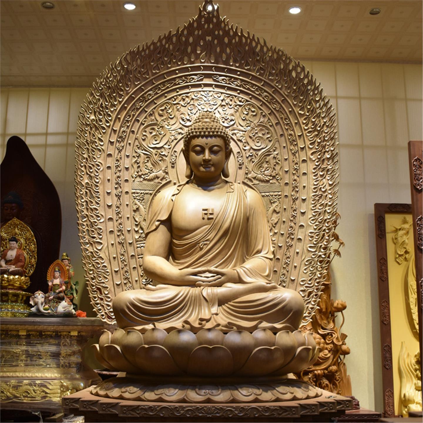 木雕释迦牟尼佛摆件3.88米大型佛像寺庙供奉阿弥陀佛雕刻药师佛