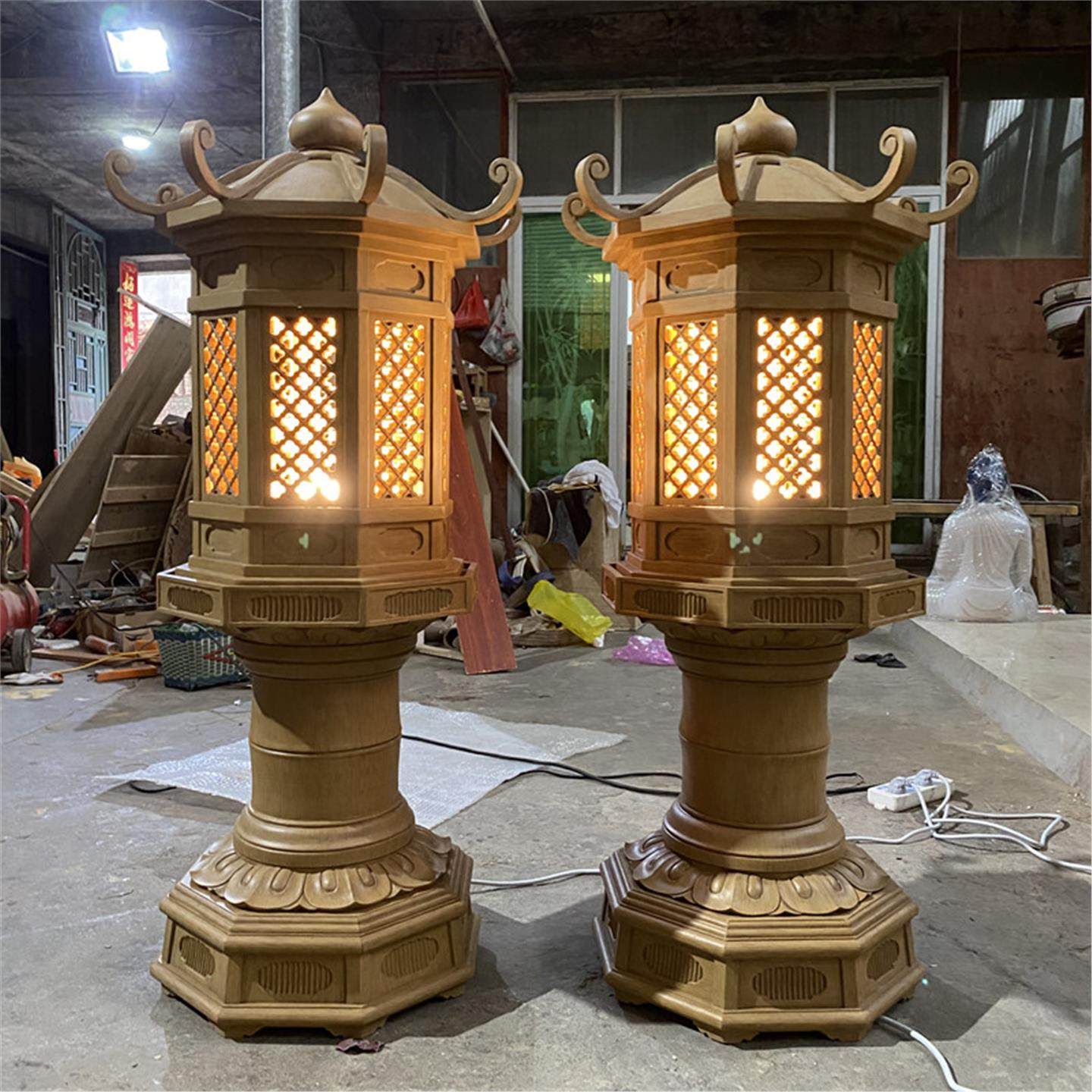木雕供佛灯古镂空纯手工雕刻工艺品供奉台佛堂用品供灯长明灯