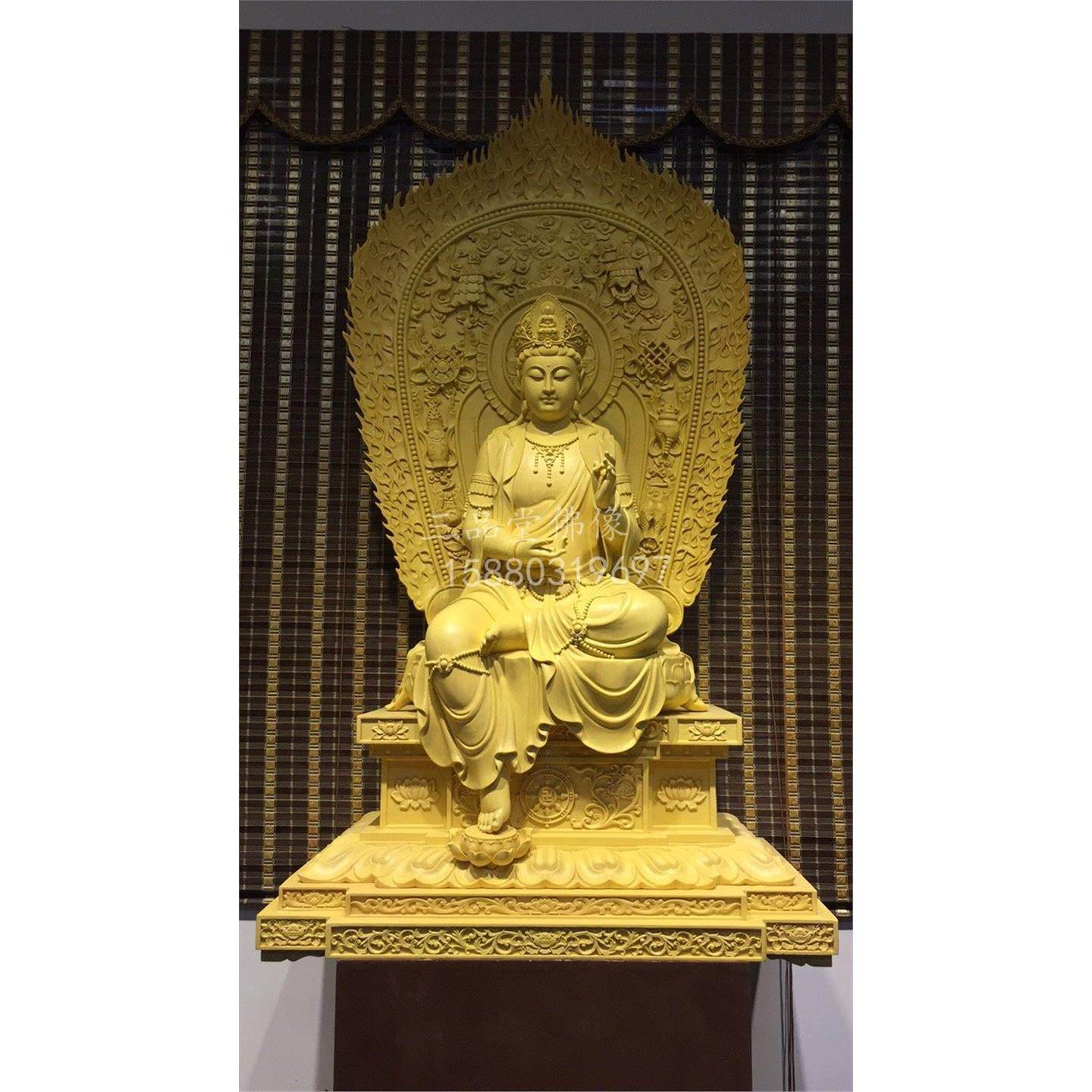 木雕佛像普贤菩萨文殊菩萨释 三尊迦摩尼寺庙佛像华严三圣摆件