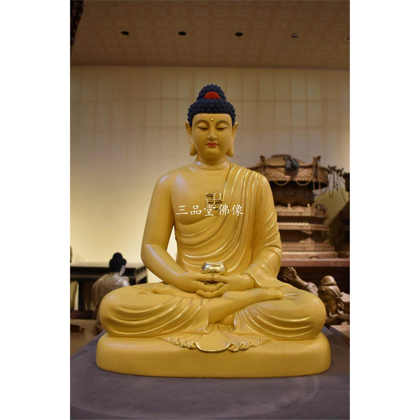 木雕佛像摆件释迦牟尼佛药师佛阿弥陀佛供奉描金如来保平安工艺品