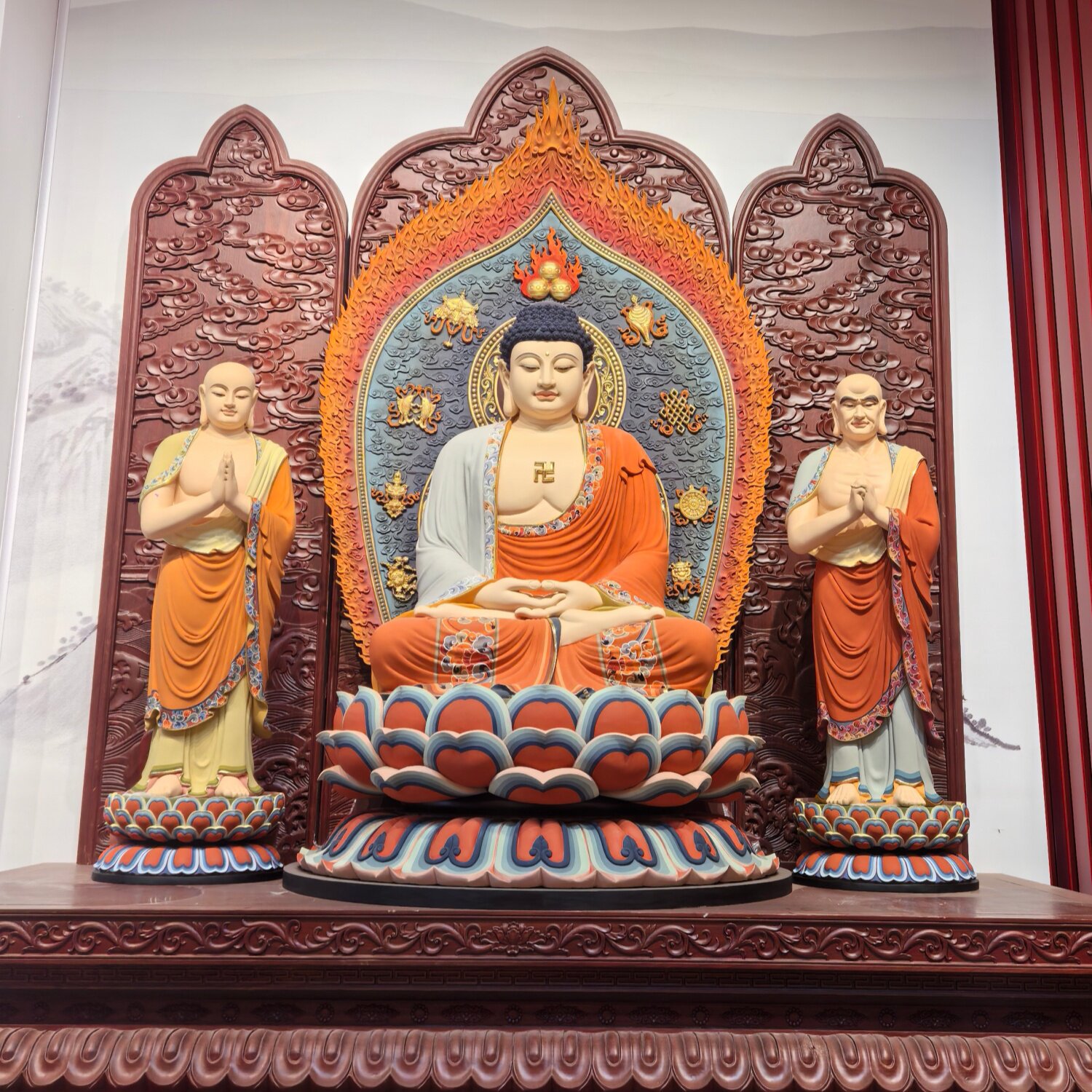 木雕阿弥陀佛释迦牟尼佛药师佛祖阿难迦叶一佛二弟子佛像摆件大型