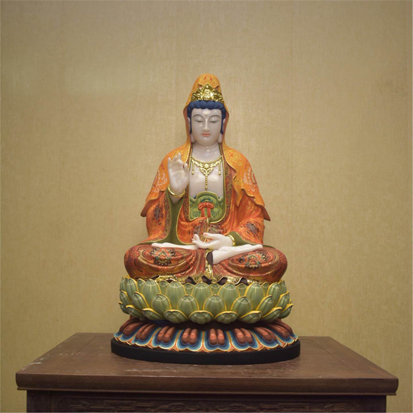 汉白玉彩绘观音菩萨居家供奉摆件工艺品寺庙保平安佛像南海观世音