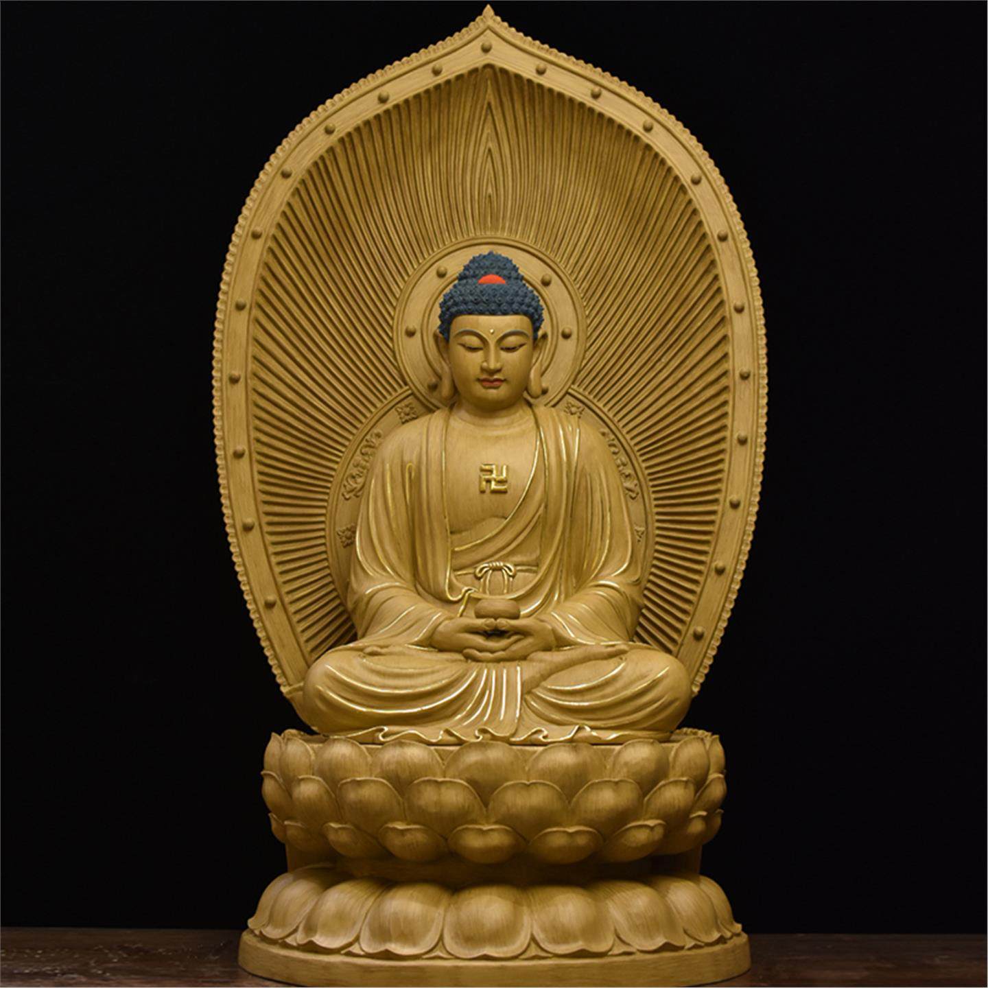 释迦牟尼佛如来佛木雕佛像家居玄光供佛摆件三宝佛阿弥托佛药师佛