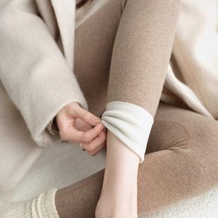 2025秋冬新款羊绒蚕丝加绒打底裤女保暖外穿加厚高腰纯色棉长秋裤