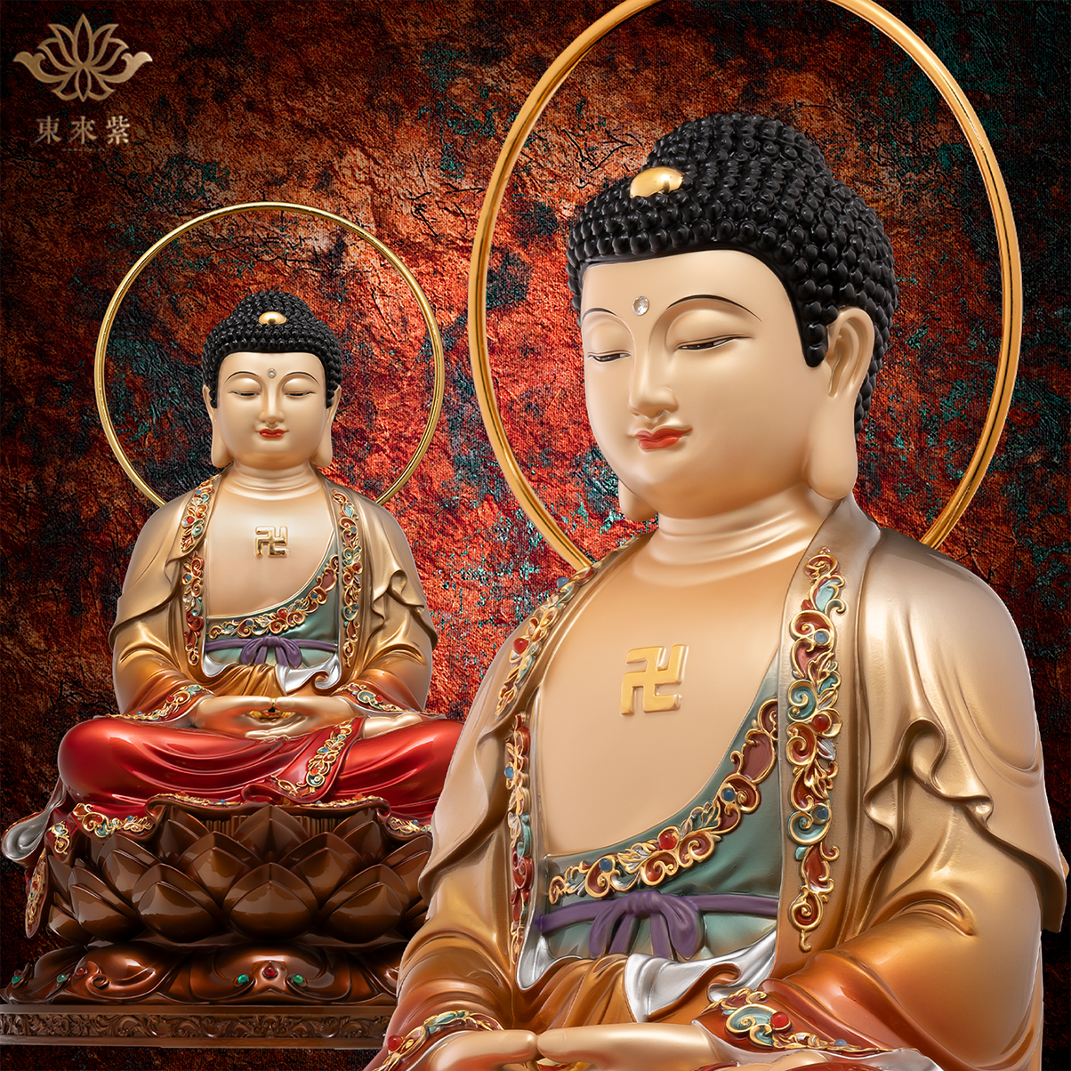 释迦摩尼神像三宝佛像如来佛祖阿弥陀佛药师佛娑婆三圣东来紫铜像