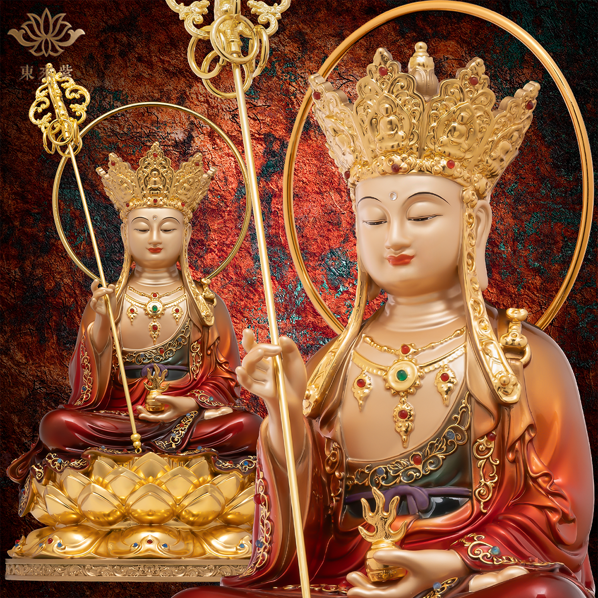 地藏王菩萨像铜像大愿佛像九华山全铜雕像精品东来紫供奉娑婆三圣