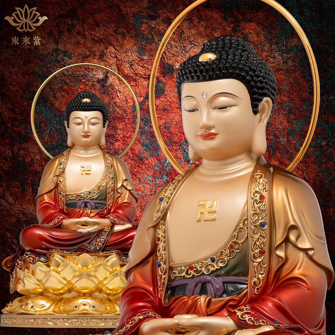 释迦摩尼神像三宝佛像如来佛祖阿弥陀佛药师佛娑婆三圣东来紫铜像