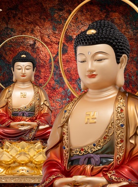 释迦摩尼神像三宝佛像如来佛祖阿弥陀佛药师佛娑婆三圣东来紫铜像