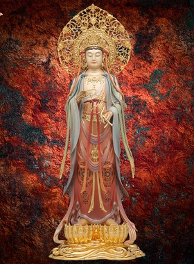观音佛像观世音菩萨家用款供奉南海普陀山铜像东来紫西方三圣摆件