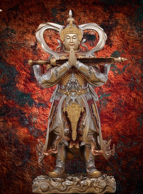 京铜铜雕锦雕韦陀护法菩萨佛像摆件合掌韦驮菩萨像朝天韦陀工艺品