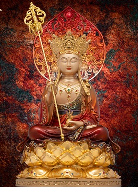 地藏王菩萨像铜像大愿佛像九华山全铜雕像精品东来紫供奉娑婆三圣