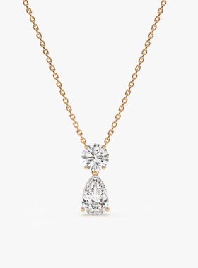 18k金人工培育钻石项链50分圆钻+70分水滴形异形钻锁骨链 人鱼泪