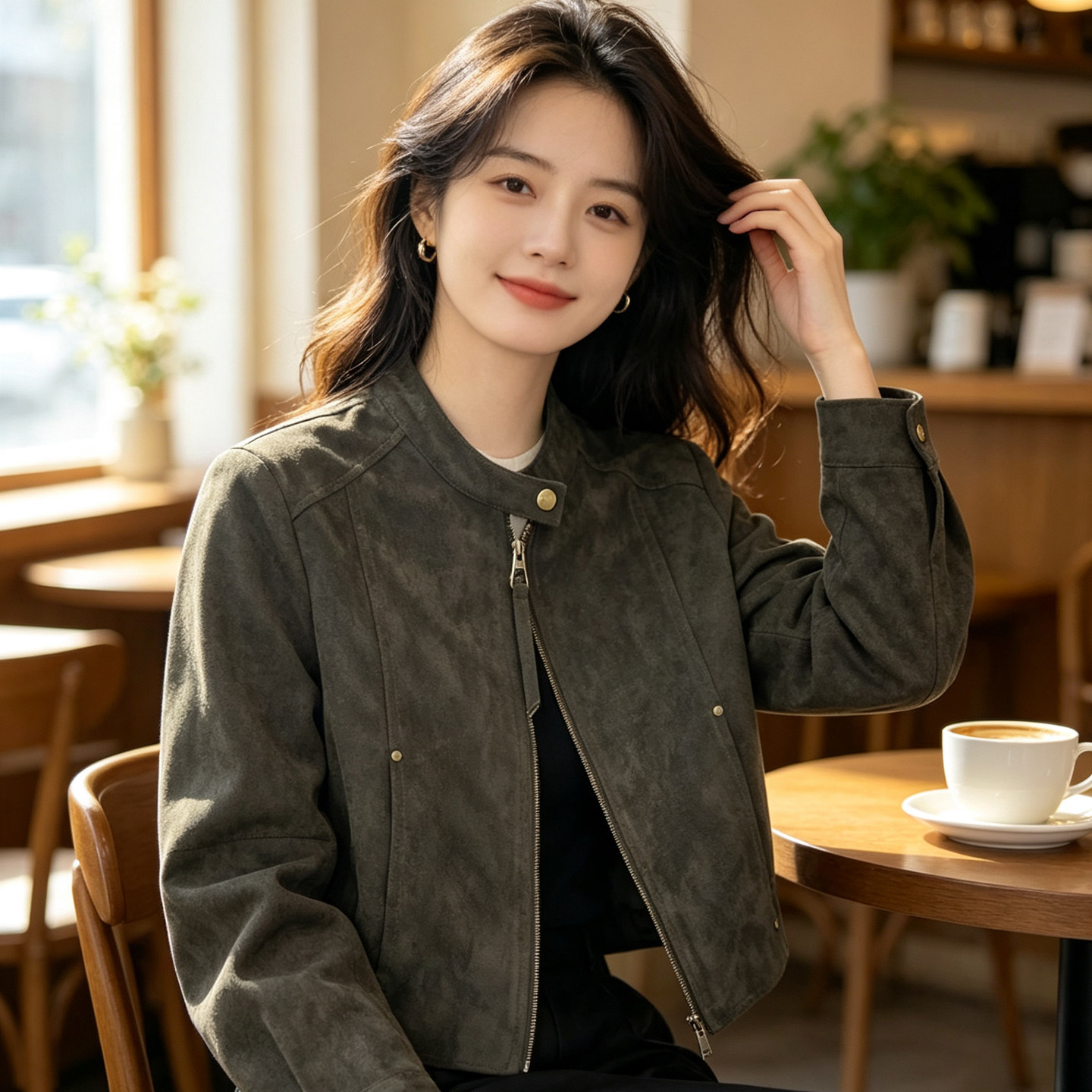 短款麂皮绒夹克外套女