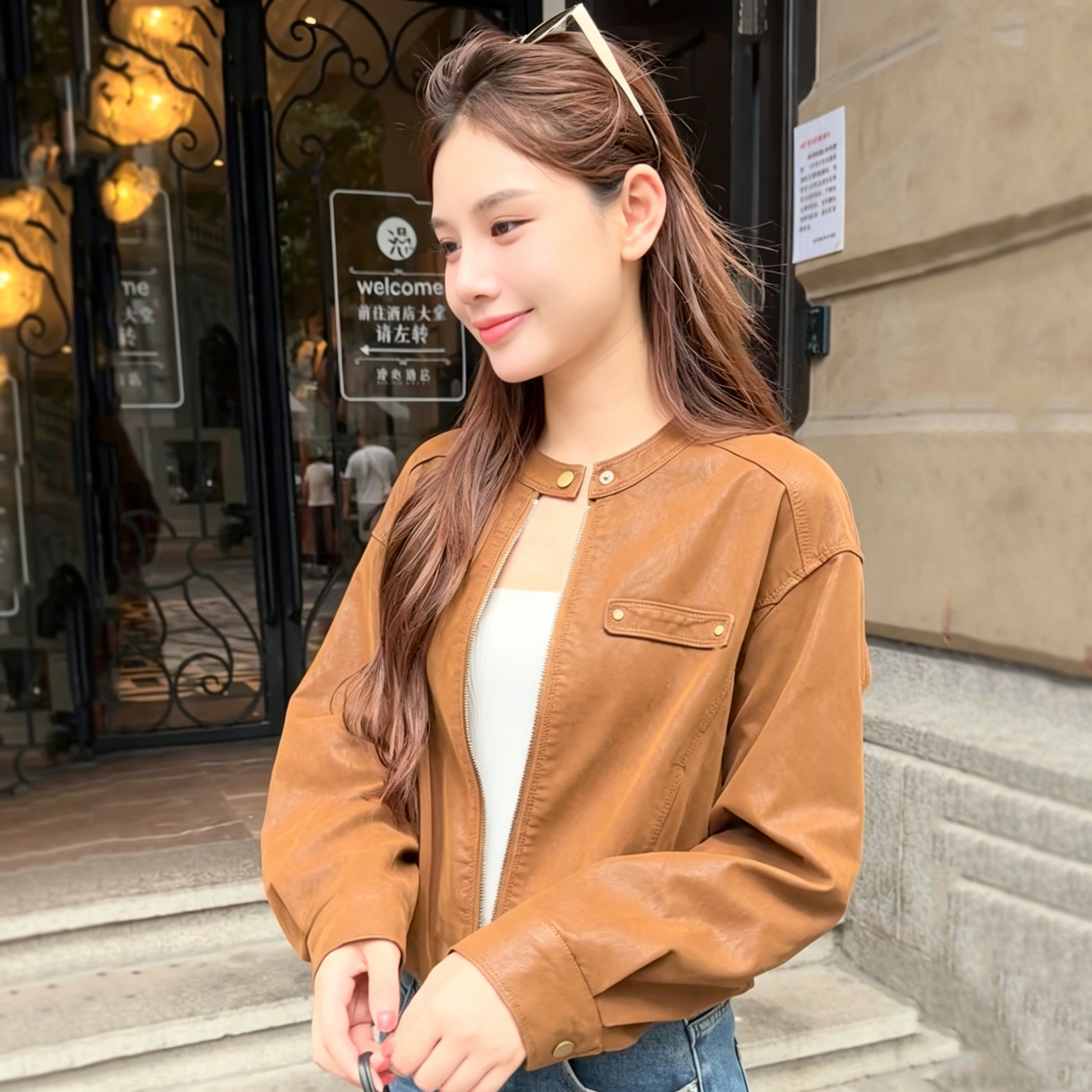 短款皮衣女秋季新款立领皮夹克