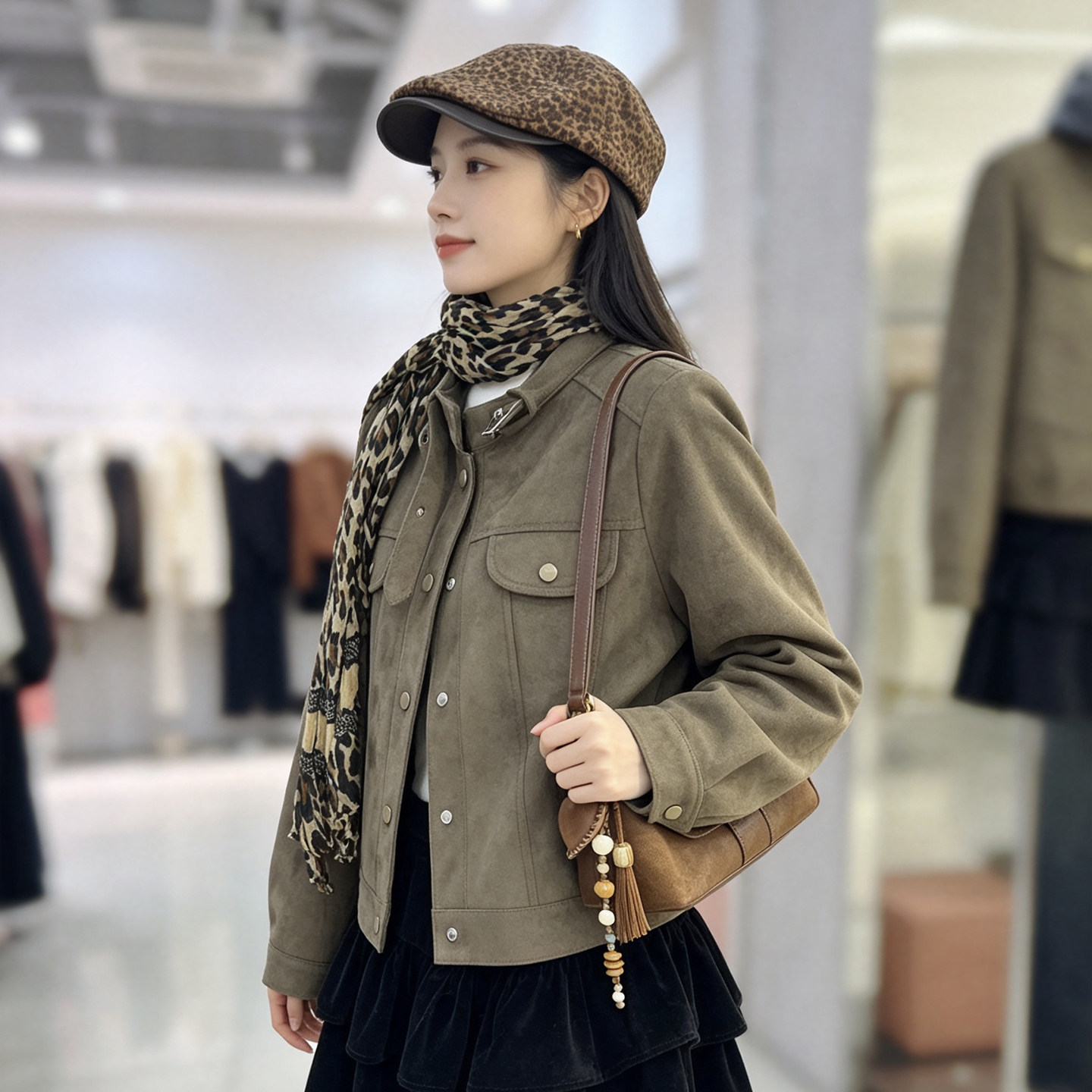 加棉外套女麂皮绒短款