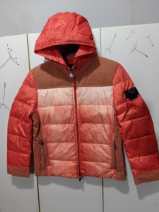 蓝色橘色男士冬季连帽羽绒服 男生时尚休闲潮流拼色保暖羽绒外套