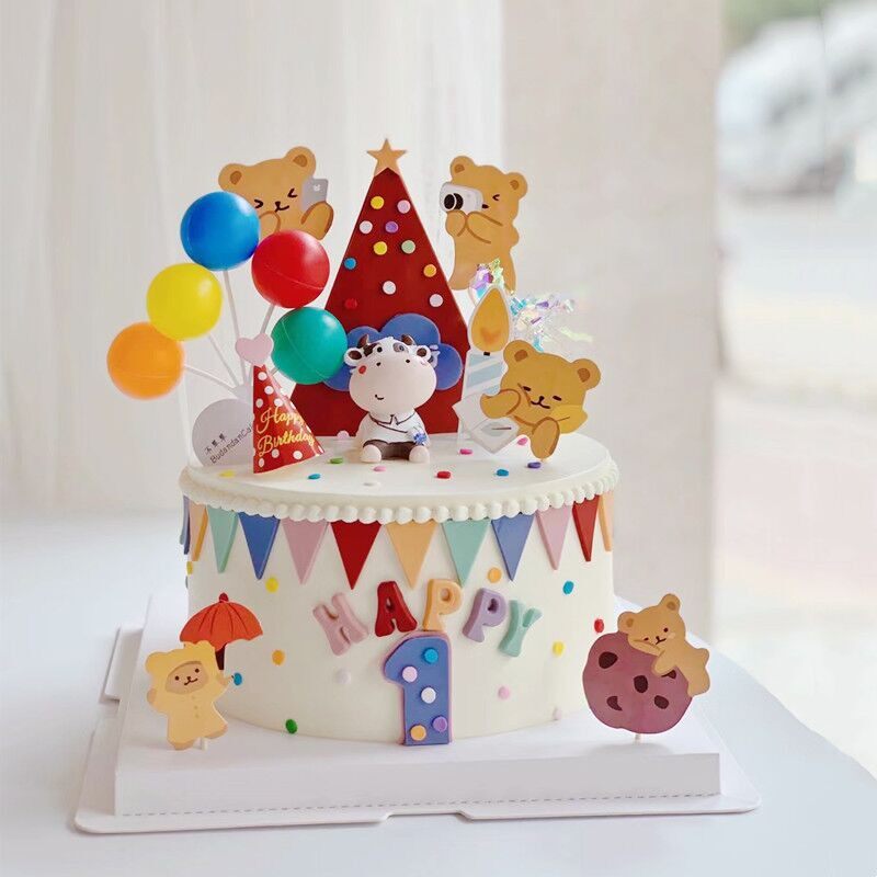 网红牛宝宝蛋糕装饰生肖小牛摆件男女小孩百天周岁生日快乐插件