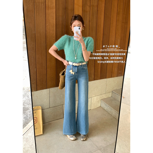 TOP 欧制-腿10分版型筒喇牛仔裤(配腰带)(5758延续裤型)7858浅兰