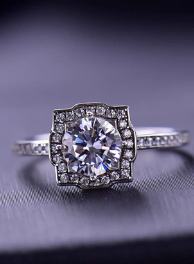 1克拉海家莫桑女戒女款结婚戒指925镀金戒托钻戒