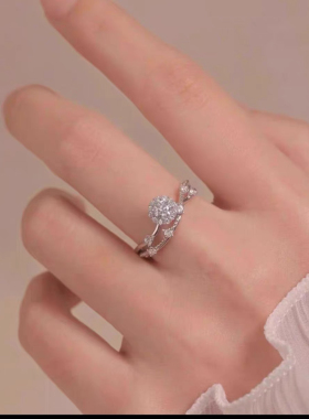 闪耀星河925银 镀 白金 D色培育/莫桑钻戒指0.5ct-1ct