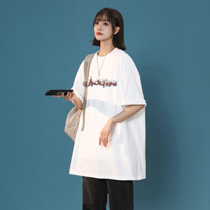 女装类目宽松半袖纯棉短袖女士上衣t恤XZ405-1-T15-P25图片
