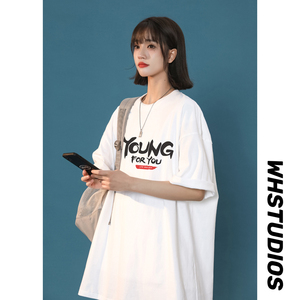 女装类目新品女士宽松短袖ins大码圆领T恤衫XZ405-1-T12-P25图片