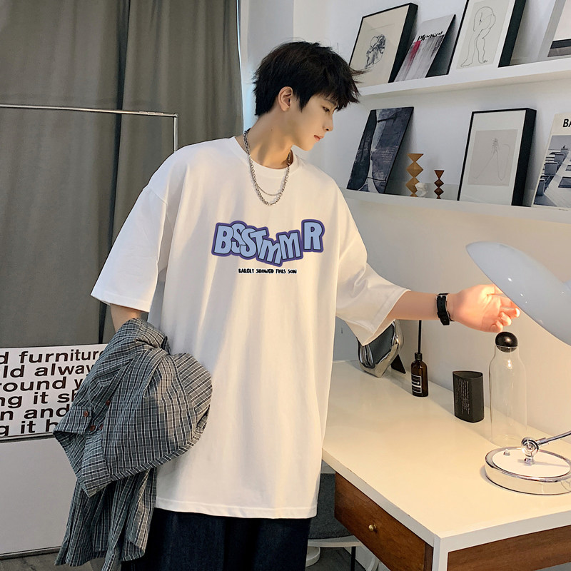 夏季潮流男士宽松圆领短袖大码港风半袖T恤XZ405-1-T21-P25图片
