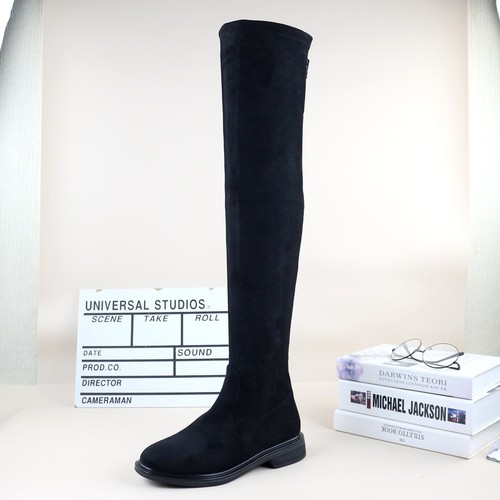 秋冬加绒显瘦粗跟圆头过膝袜靴