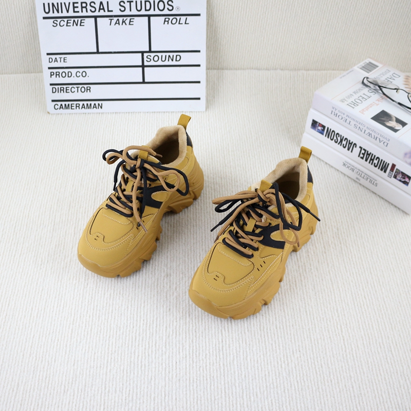 真皮松糕厚底加绒女运动老爹鞋