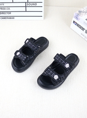 21夏季新款撤柜松糕露物魔术贴小香风仙女风格韩版女士外穿凉拖鞋