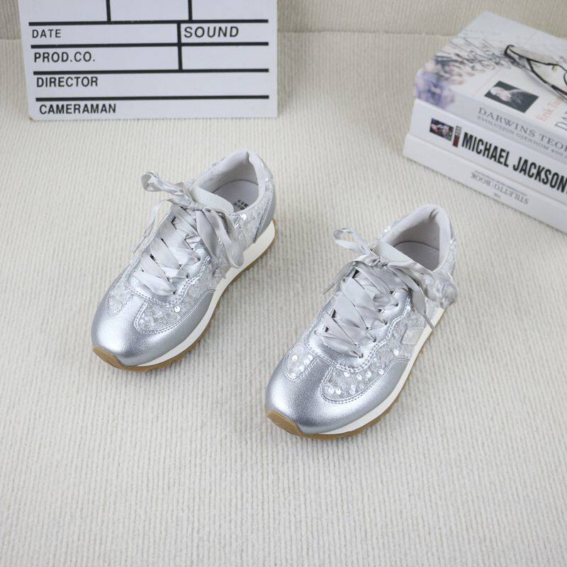 43真皮牛皮网面亮片春秋季新款撤柜平底时尚百搭女休闲德训老爹鞋,女鞋,德训鞋,淘宝优惠券,粉丝福利购,淘宝优惠卷