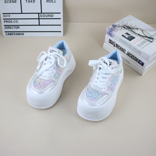 面包鞋 02真皮牛皮网面春夏季 休闲女小白板鞋 撤柜厚底增高时尚 新款