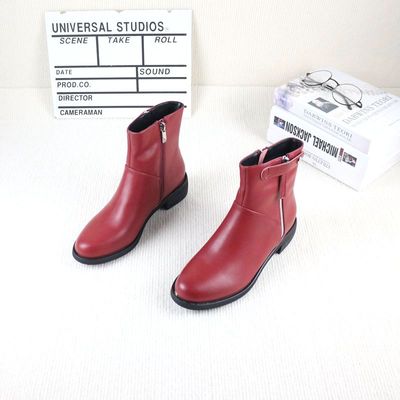 秋冬季新款加绒粗跟中跟短靴