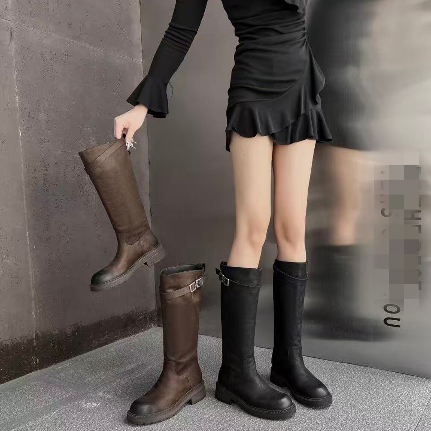 秋冬季新款单里显瘦女高筒骑士靴