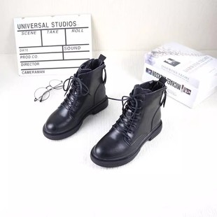 百女休闲马丁靴 撤柜加绒平底后排双拉链时尚 19真皮牛皮秋冬季 新款