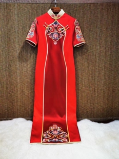 娇古苏绣 真丝手绣旗袍婚礼订婚宴敬酒生日会中式礼服