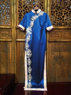 娇古苏绣 高端礼服妈妈婆婆婚庆敬酒服 手工刺绣旗袍中式