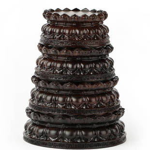 实木质黑檀木雕圆形花瓶木托红木观音莲花座佛像底座神像摆件托架