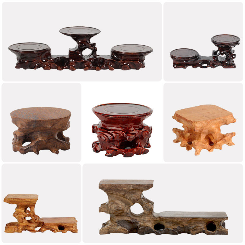 红木雕奇石摆件底座高低茶壶