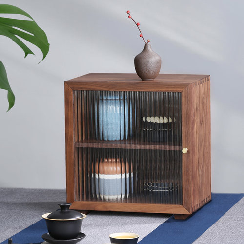 黑胡桃木置物柜紫砂壶摆放架 实木质桌面小家具茶杯架Z摆件收纳架