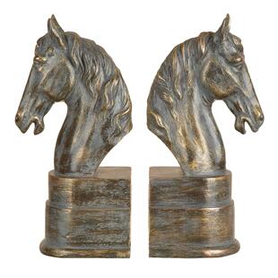 工艺品脂石制马头书靠欧式复古样板间书房办公室桌面摆设书挡书立