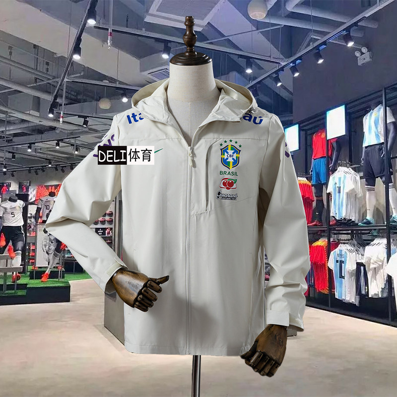 thumbnail for 2025 Brazil national team hooded jacket thin casual sports jacket trench coat training soccer uniform jacket